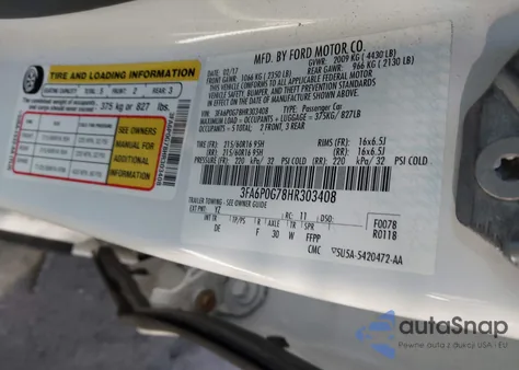 2017 Ford Fusion S из США, поврежденный, VIN 3FA6P0G78HR303408